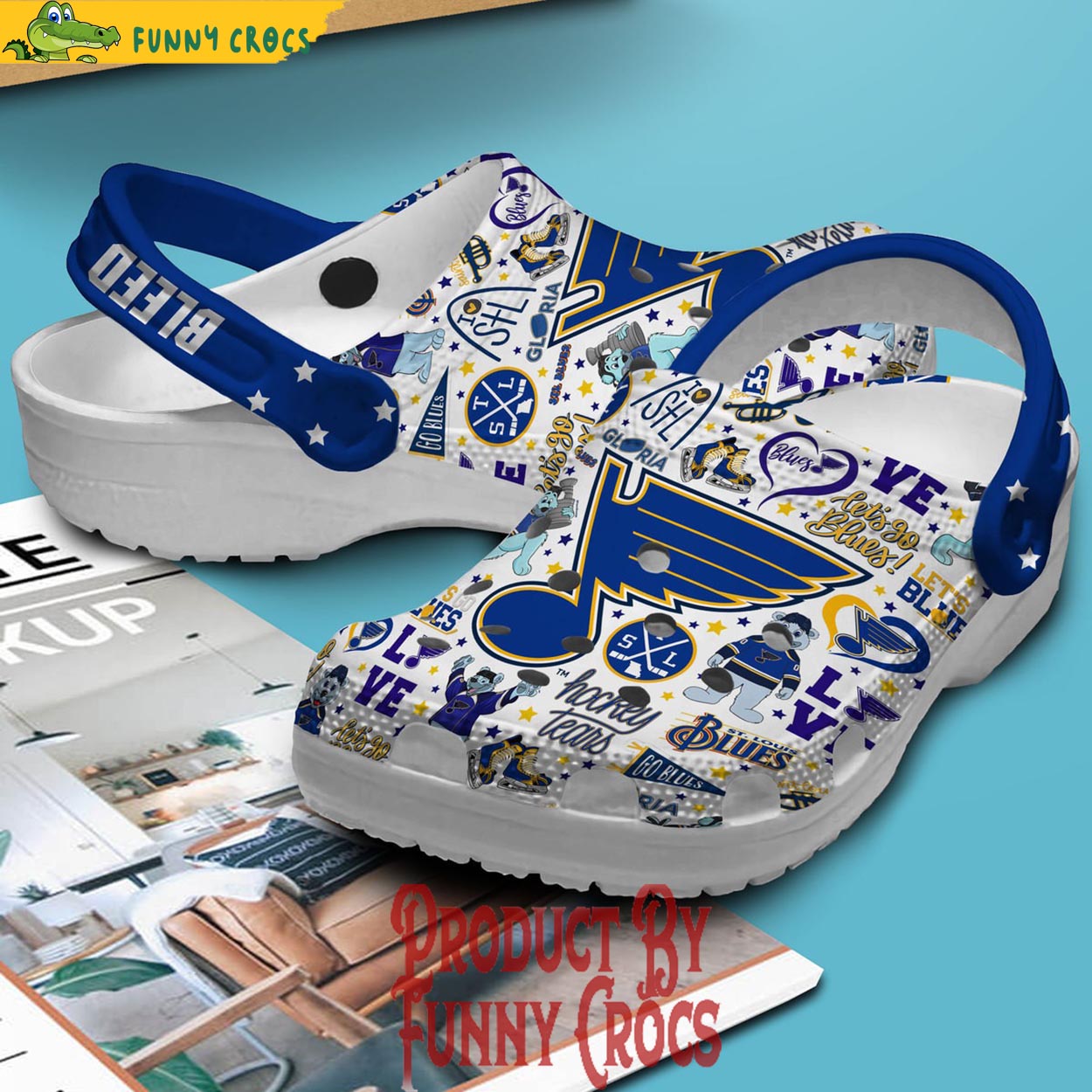 NHL St. Louis Blues Custom Name Blue White Crocs