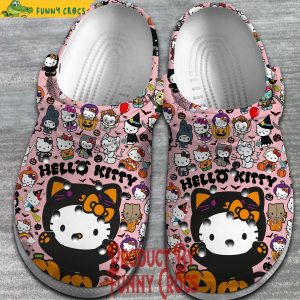 Black Hello Kitty Halloween Pattern Pink Crocs 2