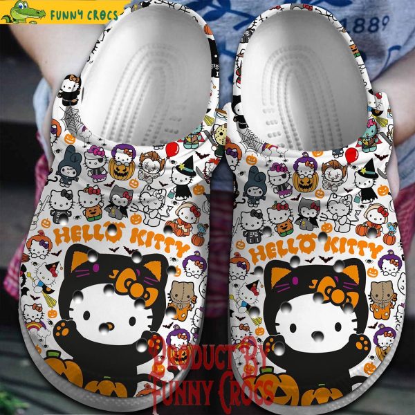 Black Hello Kitty Halloween Pattern White Crocs