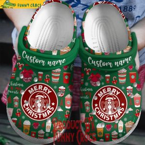 Custom Name Merry Christmas Starbucks Crocs Shoes 1