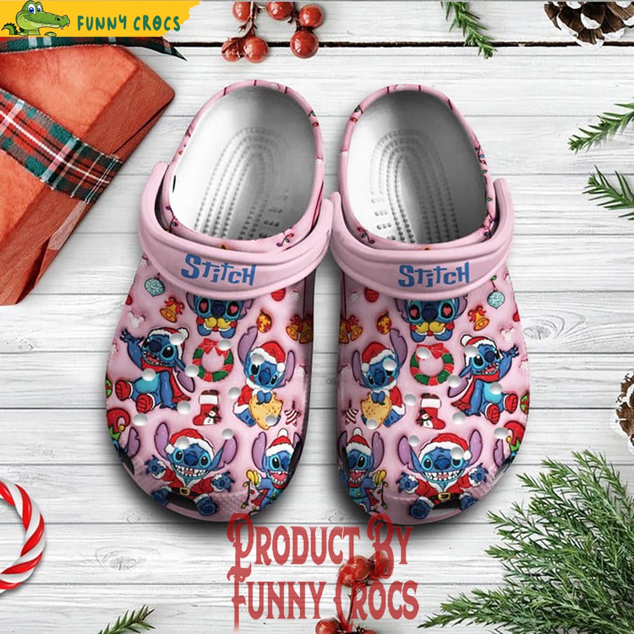 Funny Stitch Christmas Pink Crocs Shoes