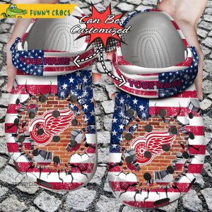 Personalized Detroit Red Wings American Flag Crocs
