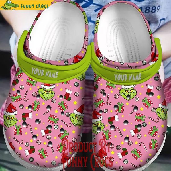 Personalized Grinch Christmas Pink Crocs Shoes