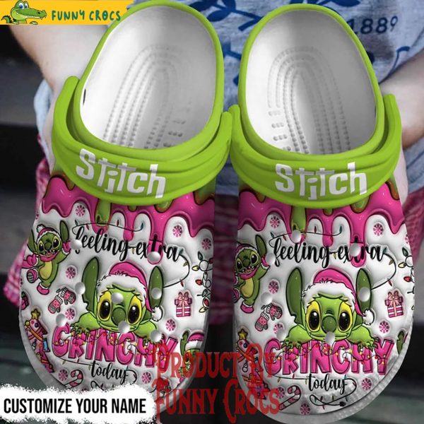 Personalized Stitch Feeling Extra Grinchy Today Christmas Crocs