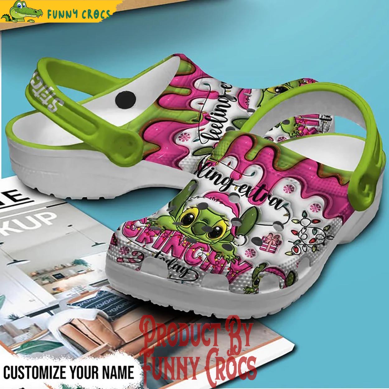 Personalized Stitch Feeling Extra Grinchy Today Christmas Crocs