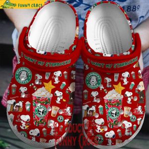 Snoopy I Want My Starbucks Merry Christmas Crocs Shoes