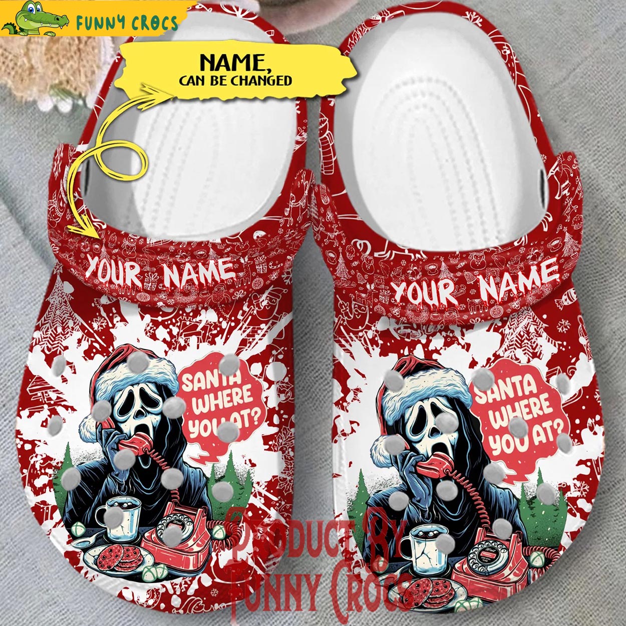 Custom Scream Ghostface Calling Santa Where You At Crocs Shoes