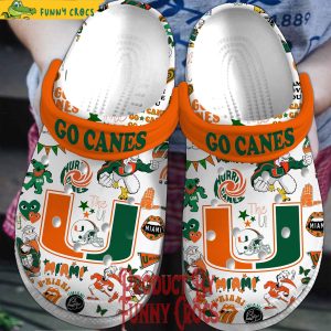 Miami Hurricanes Go Canes Football White Crocs Shoes 1