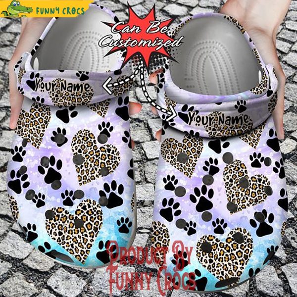 Personalized Dog Paw Heart Leopard Valentines Day Crocs Shoes