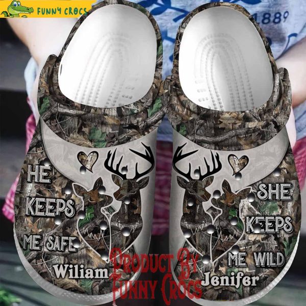 Custom Deer He Keeps Me Safe She Keeps Me Wild Couple Crocs Shoes
