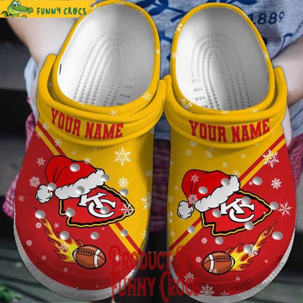 Custom Kansas City Chiefs Football On Fire Christmas Crocs