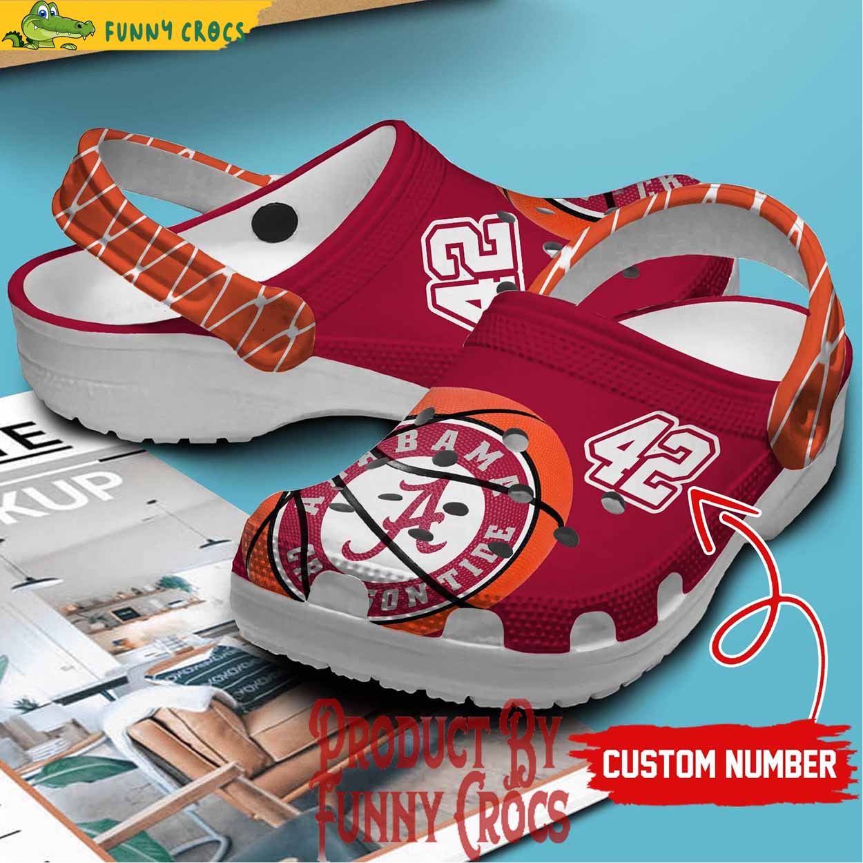 Custom Number Alabama Crimson Tide Men's Basketball Crocs Shoes