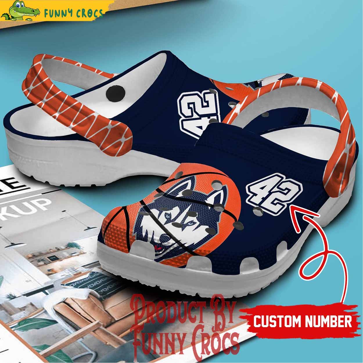 Custom Number UConn Huskies Men's Basketball Crocs Shoes