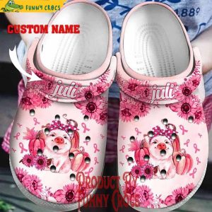 Personalized Breast Cancer Pig Flower Pink Crocs