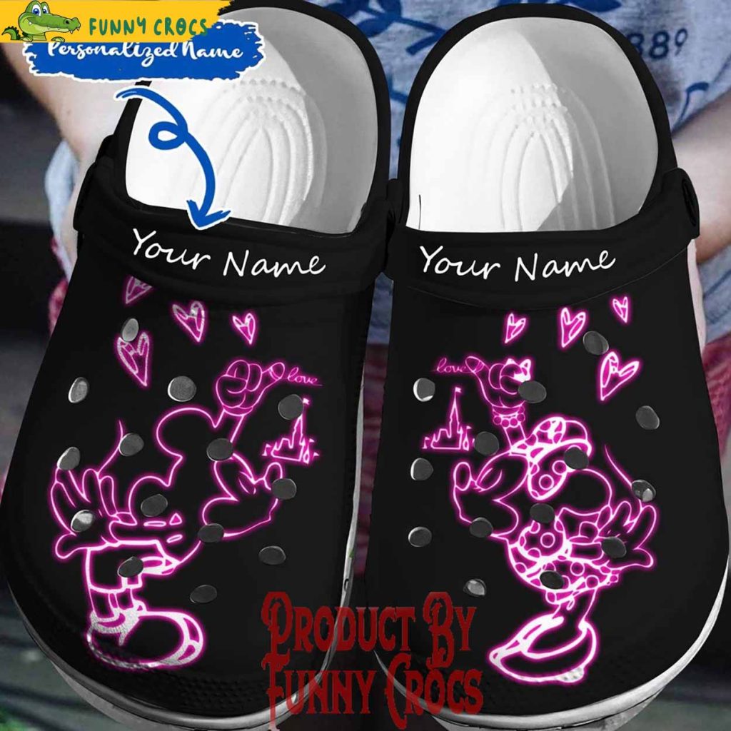 Personalized Mickey Minnie Neon Valentines Day Crocs Shoes