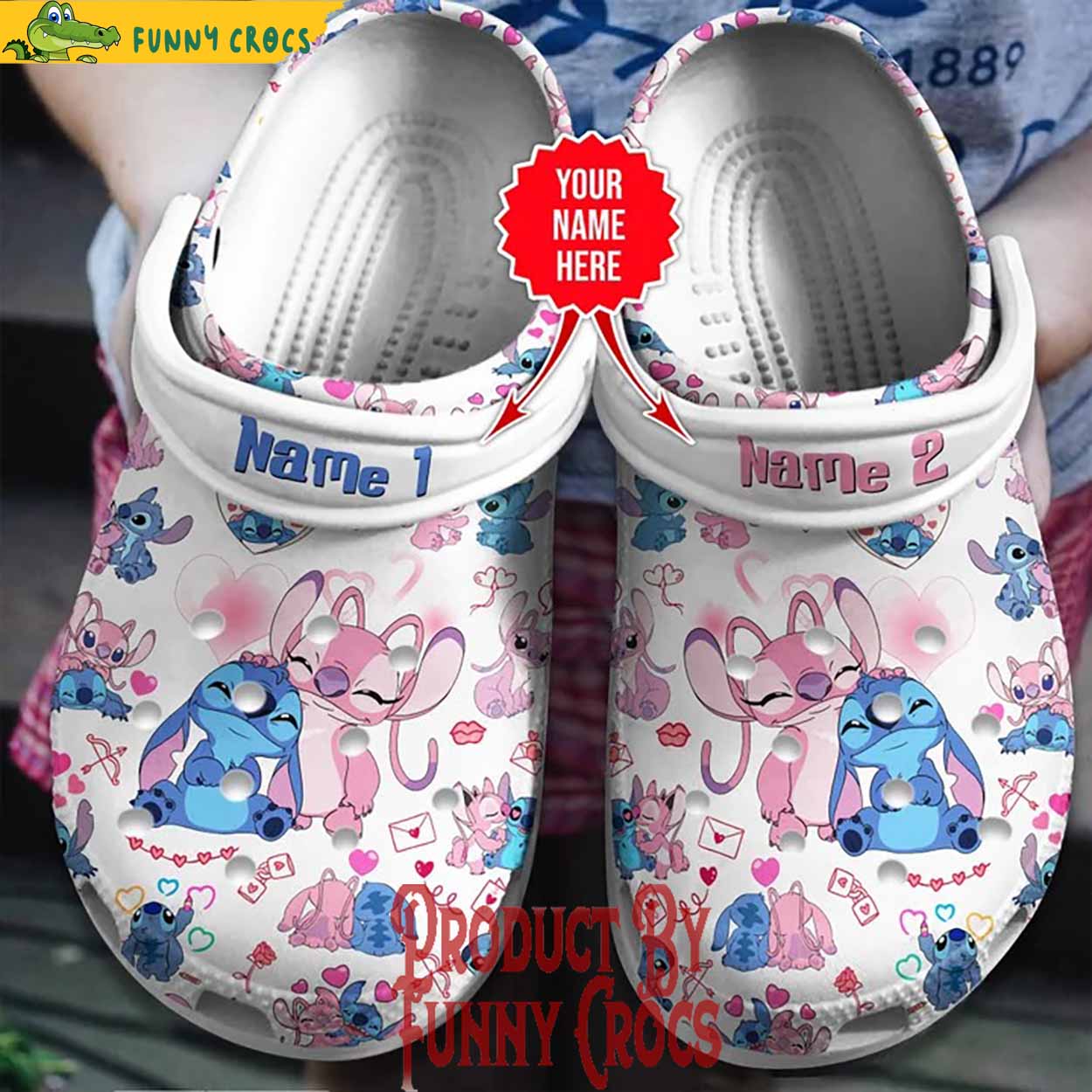 Personalized Stitch And Couple Angel Valentine Day Crocs