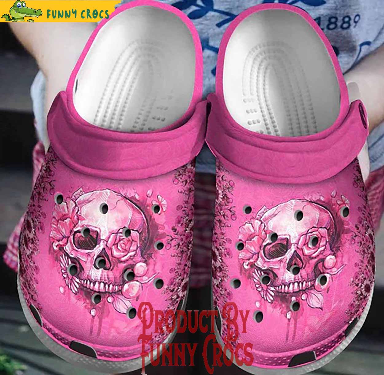 Skull Breast Cancer Awareness Pink Crocs Shoes
