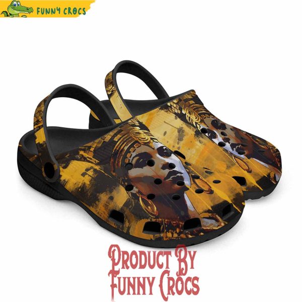Colorful Egyptian Queen Gold And Black Art Crocs Shoes
