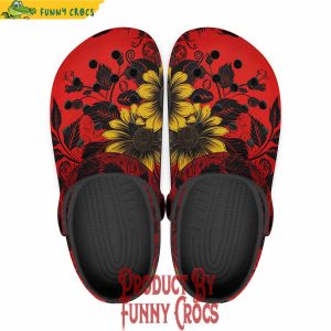 Colorful Floral Red Yellow Drawings Crocs Shoes 1