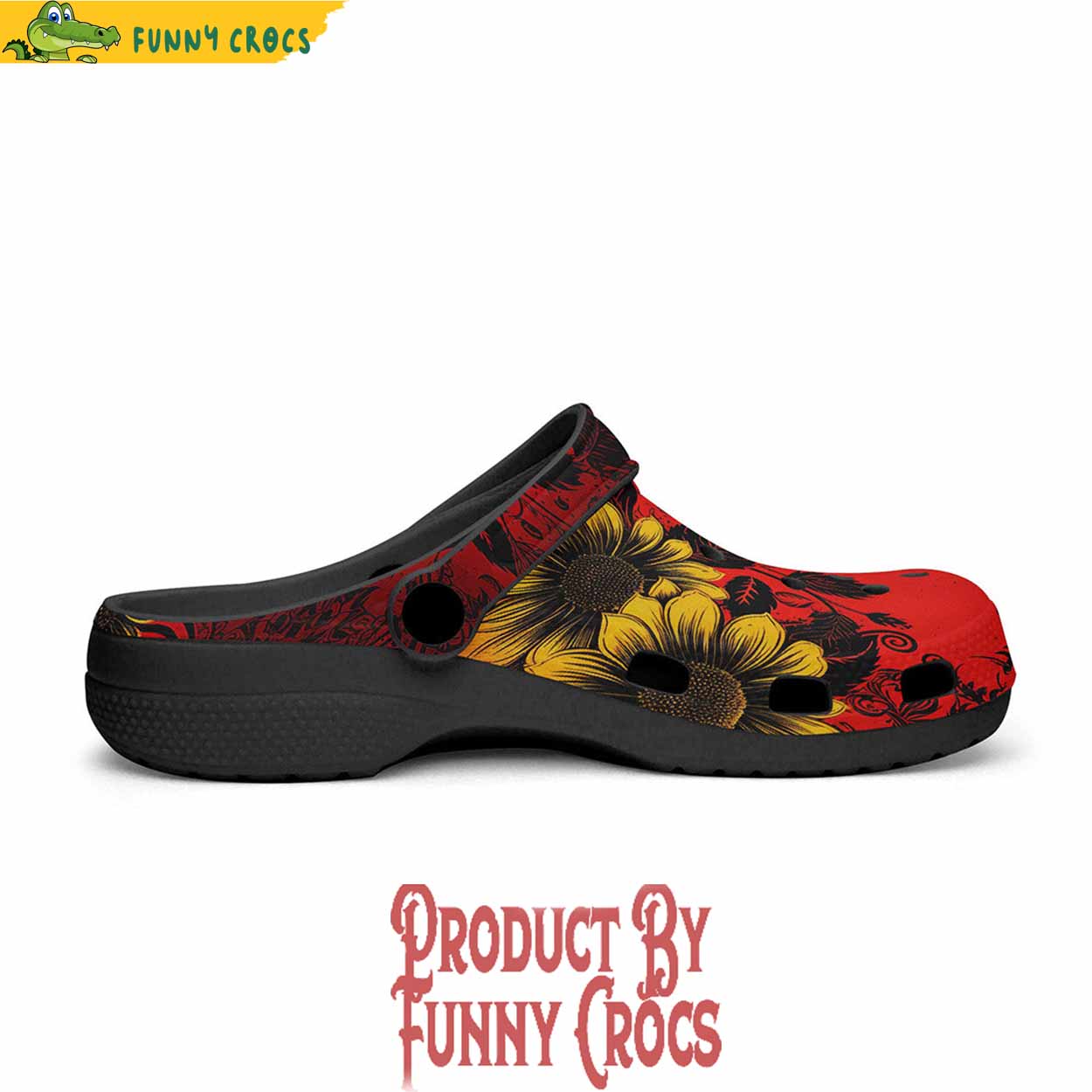 Colorful Floral Red Yellow Drawings Crocs Shoes