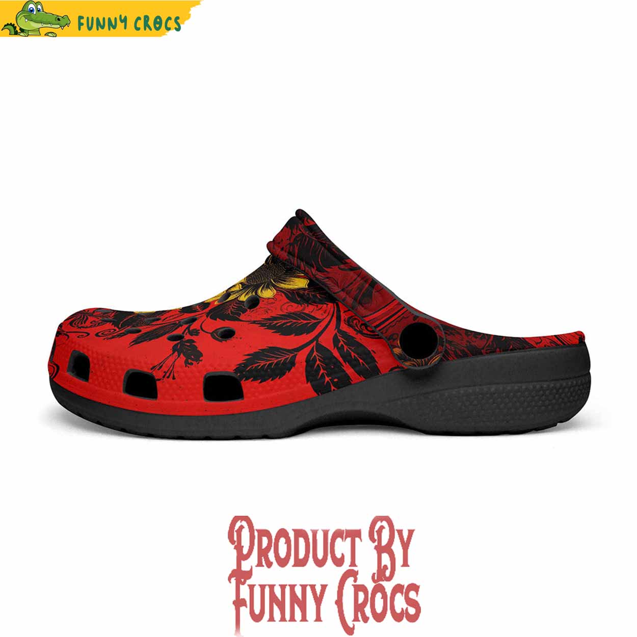 Colorful Floral Red Yellow Drawings Crocs Shoes