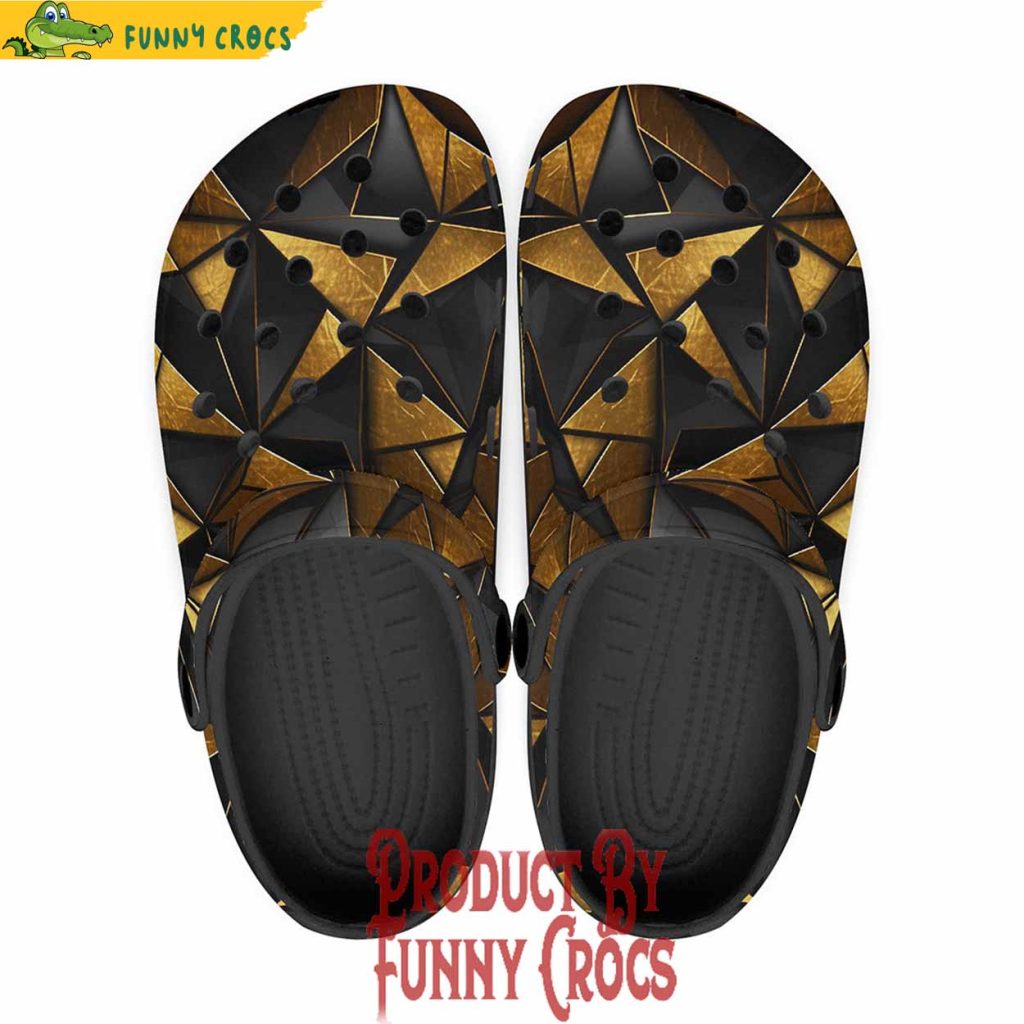 Colorful Gold And Black Triangles Artwork Crocs Shoes