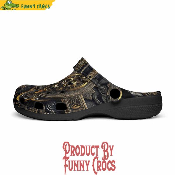 Colorful Gold And Brass Aztecs Symbolism Crocs Shoes