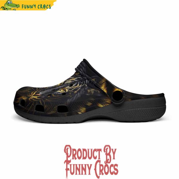 Colorful Golden And Black Tiger Head Crocs Shoes