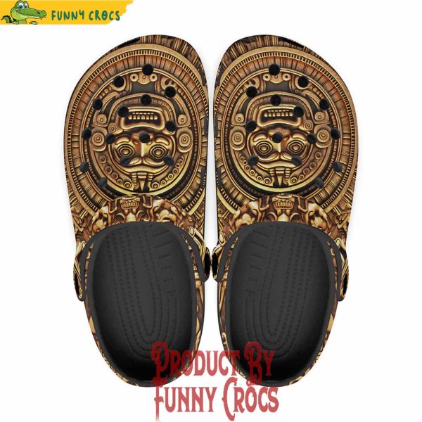 Colorful Golden Aztec Carving Crocs Shoes