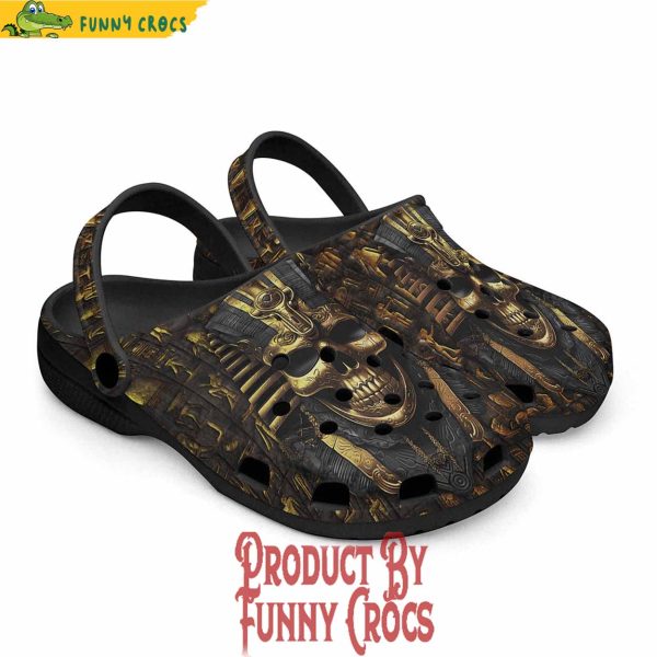 Colorful Golden Pharaoh Skull Art Crocs Shoes
