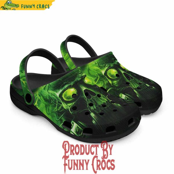 Colorful Green Skull With Gas Mask Crocs Shoes
