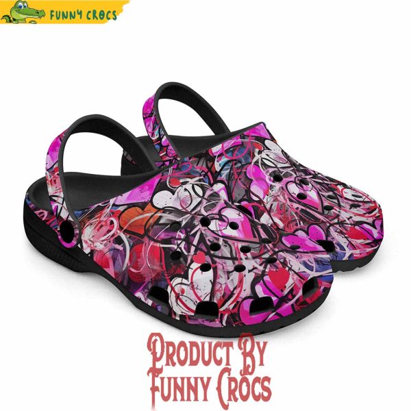 Pink Hearts Graffiti Crocs Shoes