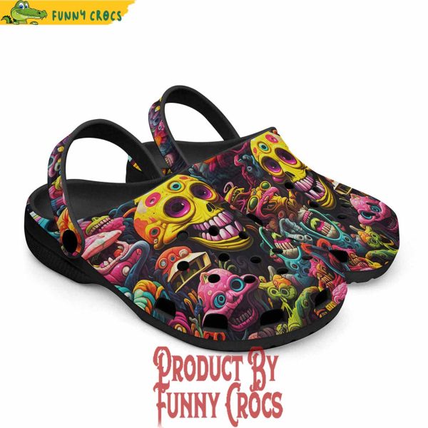 Psychedelic Weird Skulls And Monsters Colorful Crocs Shoes