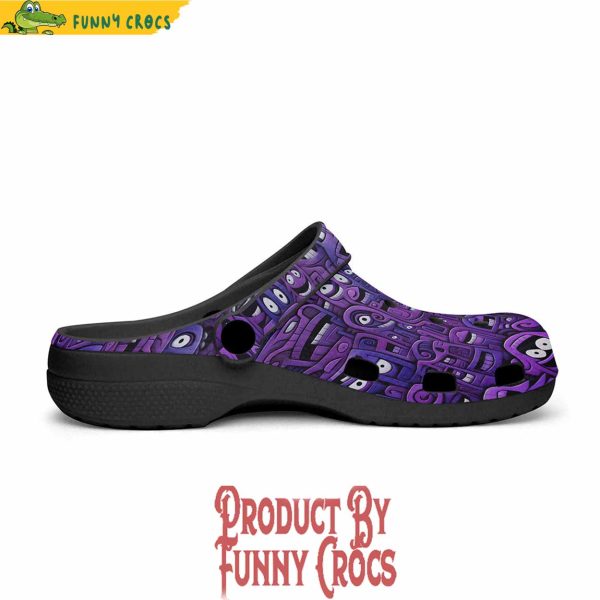 Purple Grotesque Faces Artwork Crocs Shoes