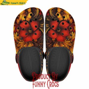 Red And Gold Floral Ornament Crocs Shoes 5