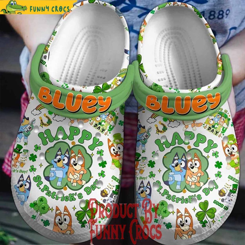 Custom Bluey Happy St.Patrick's Day Crocs Slippers
