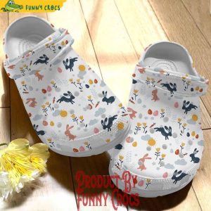 Custom Happy Easter Rabbit Pattern White Crocs Shoes