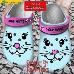 Personalized Happy Easter Bunny Face Blue Crocs Shoes