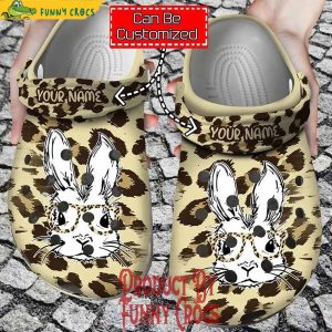 Personalized Leopard Easter Rabbit Face Crocs Slippers