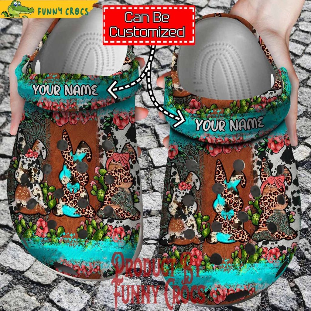 Personalized Leopard Easter Rabbits Flower Crocs Shoes