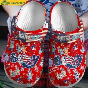Red And White Bluey 4th Of July Red Crocs Style