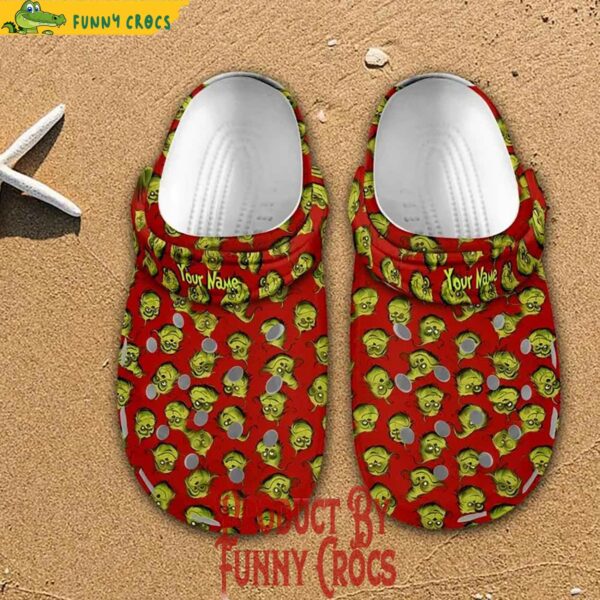 Custom Name Grinch Pattern Red Crocs Style