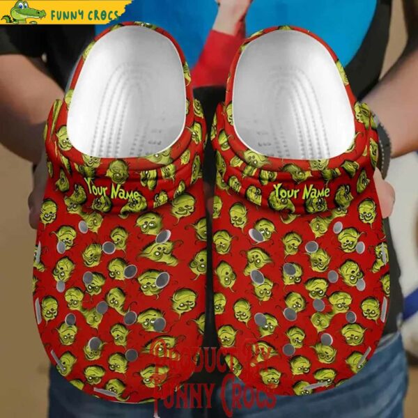 Custom Name Grinch Pattern Red Crocs Style