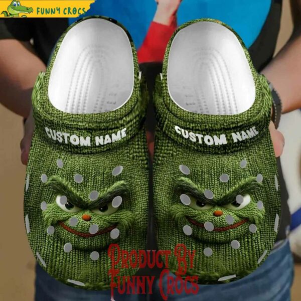 Grinch Face Knit Effect Crocs Shoes