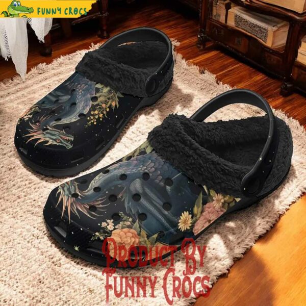 Black Dragon Fantasy Book Lovers Crocs With Fleece Liner​