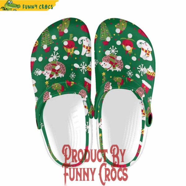 Christmas Pattern Of Hedgehog elephant Strawberry Cactus And Cupcake Crocs For Kids