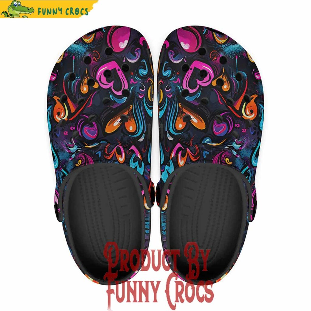 Colorful Neon Graffiti Hearts Crocs Shoes