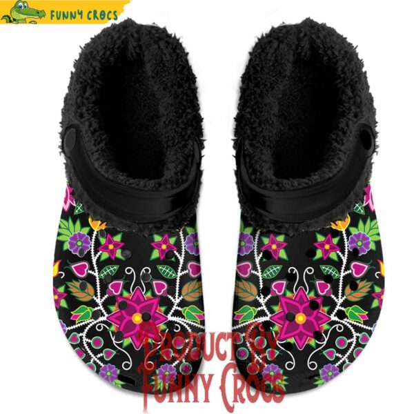 Floral Beadwork Crocs Fleece Lined Clogs Shoes