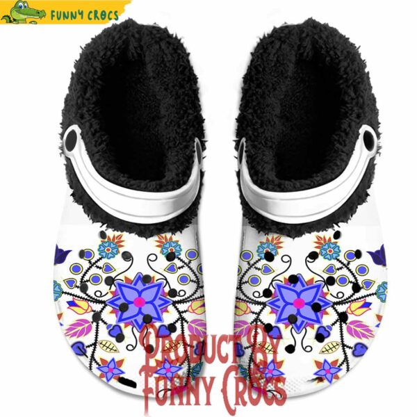 Floral Beadwork Seven Clans White Crocs Fleece Lined