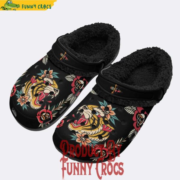 Flower Tiger Art Print Crocs With Fleece Liner